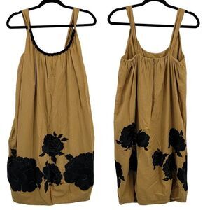 Tibi Balloon Dress 4 Camel Black Flower Applique Oversized Casual Grunge